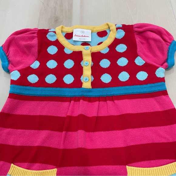 EUC Hanna Andersson Sweater Dress Short Sleeve Size 3 (90). Pink,Blue,Red,Yellow - Picture 3 of 9